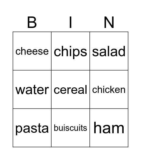 Food Bingo Card