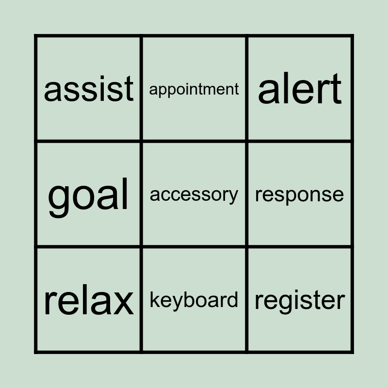 Vocabulary Chapters 1 and 2 Bingo Card