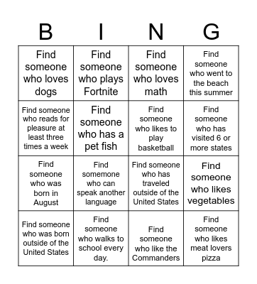 Find Someone Who... Bingo Card