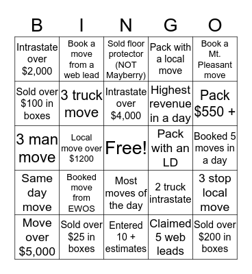 Two Men and a Truck Bingo Card