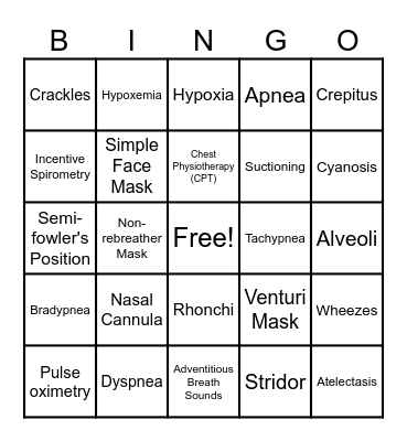 Oxygen Therapy Bingo Card