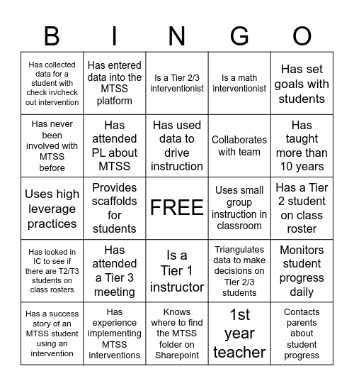 MTSS Bingo Card