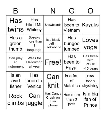 PCCP Bingo - Find the person that.. Bingo Card