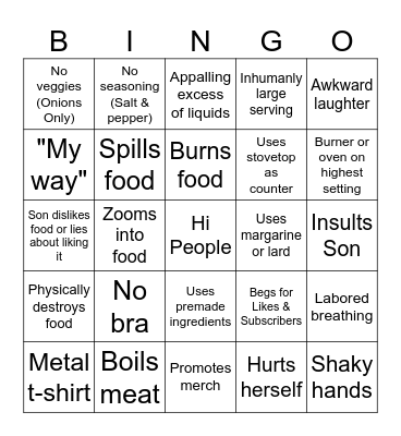 Kay's Cooking Bingo Card