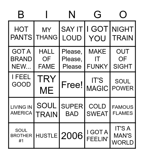 JAMES BROWN Bingo Card