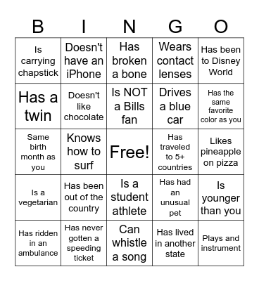 Get to Know You BINGO Card