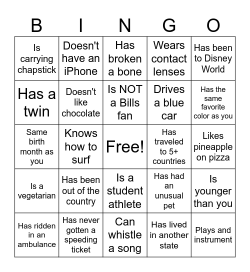 Get to Know You BINGO Card
