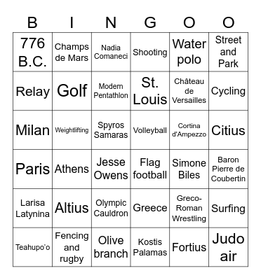 Olympic Bingo Card