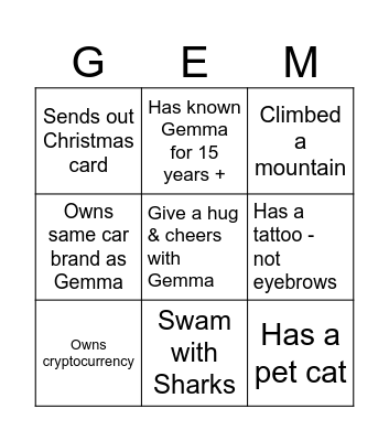 Gemma's Sexy Sixty Bingo Card