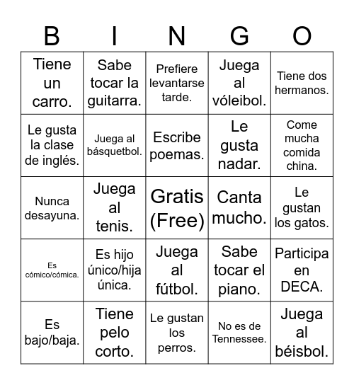 Bingo del primer día Bingo Card