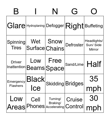 Adverse Weather Conditions Bingo Card