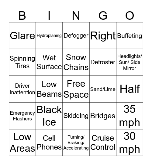 Adverse Weather Conditions Bingo Card