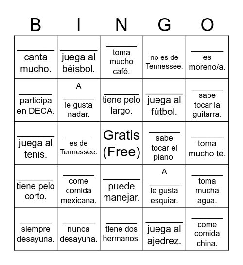 Bingo del primer día Bingo Card