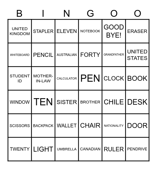 Untitled Bingo Card