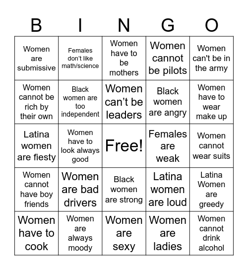 Stereotypes Bingo Card