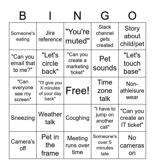 Virtual Meeting Bingo Card