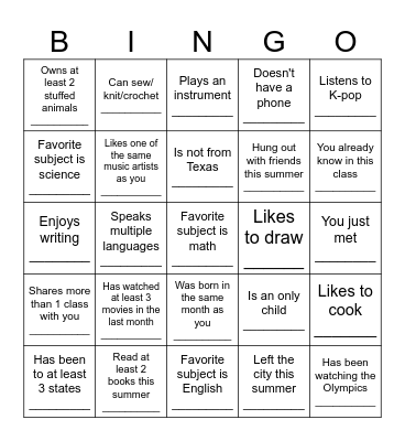 Find someone who... Bingo Card