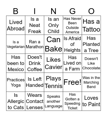 FIND SOMEONE WHO Bingo Card
