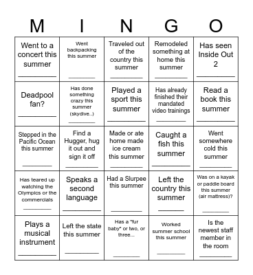 Mingle Bingo Card