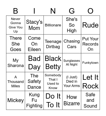 One Hit Wonders Bingo Card