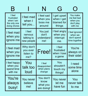 I Statements Bingo Card