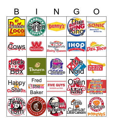 FAST FOOD Bingo Card