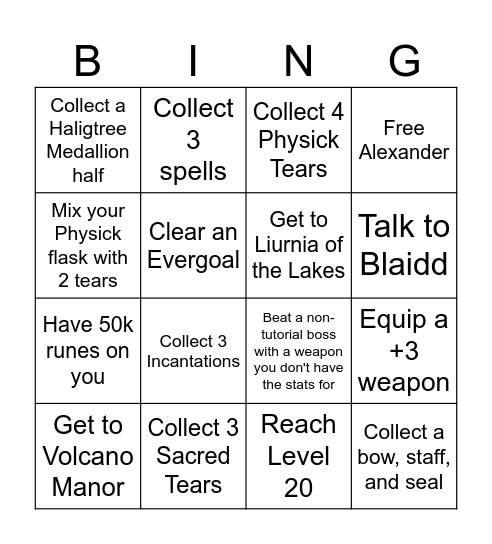 Elden Ring Bingo! Randomized Card Bingo Card