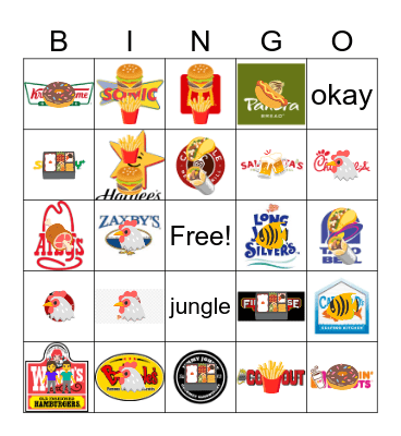 Fast Food Bingo Card