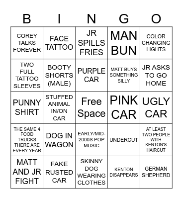 Vag Fair Bingo Card