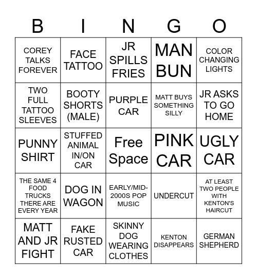 Vag Fair Bingo Card