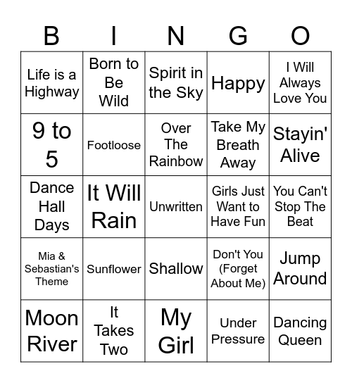 Famous Songs in Films Bingo Card