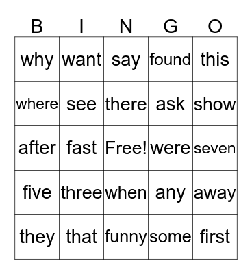 Word Bingo Card