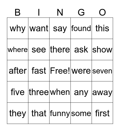 Word Bingo Card