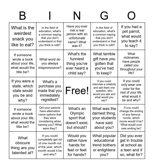 Quindaro Bingo Ice Braker Bingo Card