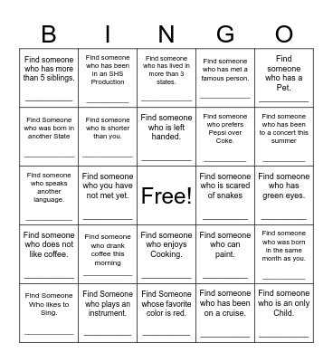 Find Someone Who Bingo Card