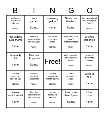 Find someone who... Bingo Card