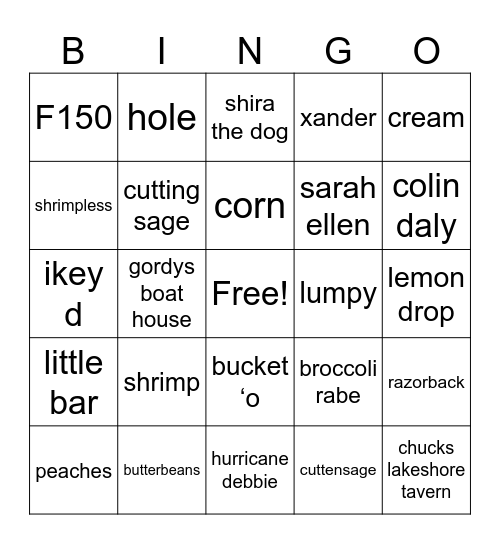 shrimp-o Bingo Card