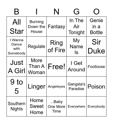 Retro Song Bingo Card