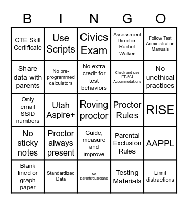 Testing Ethics 2024 Bingo Card