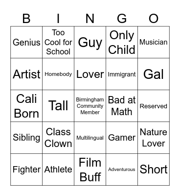 Identity Bingo Card