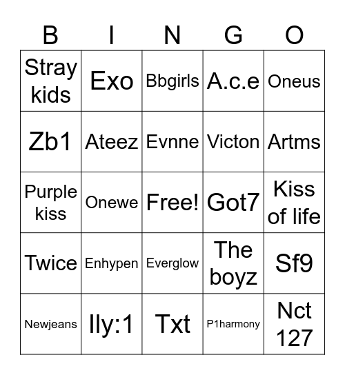 Kpop groups Bingo Card