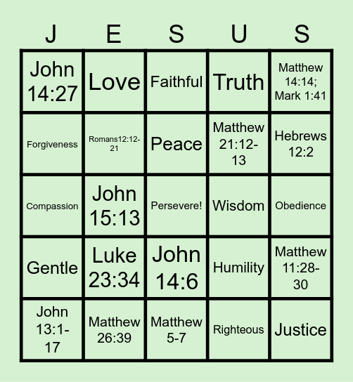 Knowing Jesus Bingo Card