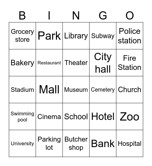 City Bingo Card