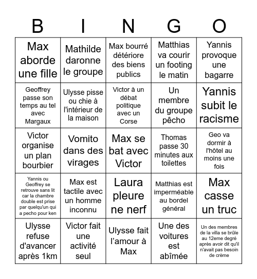 Bingo Corse Bingo Card