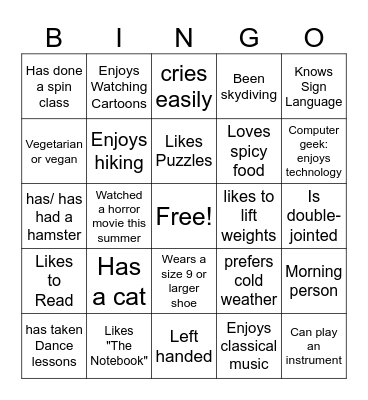 Human Bingo Card