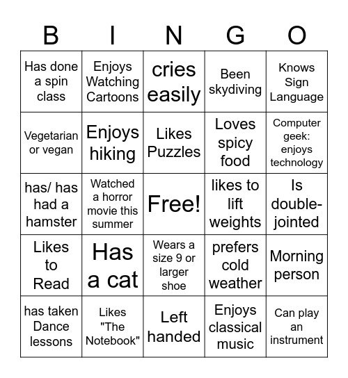 Human Bingo Card