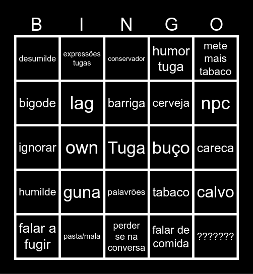 Bingo Tuga Bingo Card