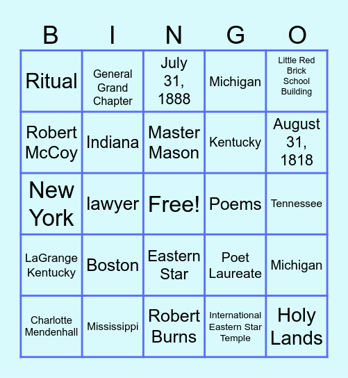 Rob Morris Bingo Card