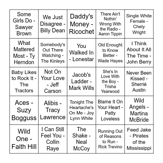 90's Country You May Have Forgotten Bingo Card