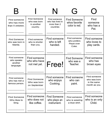 Find Someone Who Bingo Card